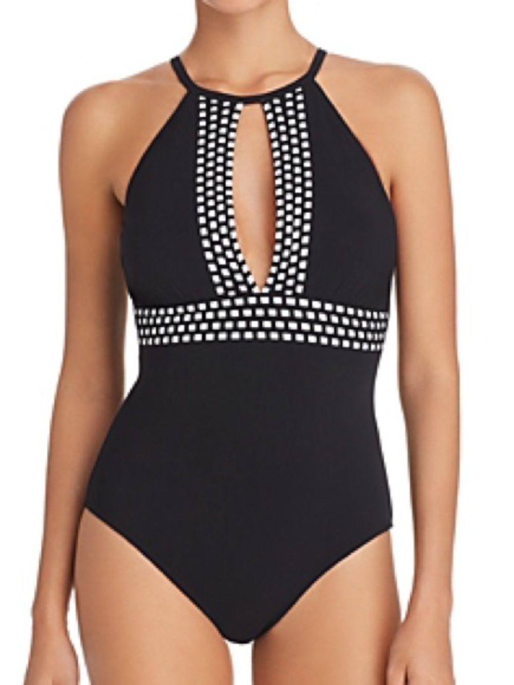 Profile by Gottex Hollywood High-Neck One-Piece Swimsuit Size 8 NEW Black White